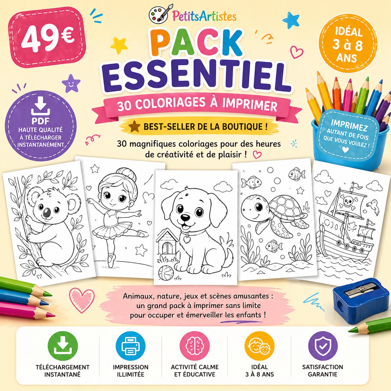 Pack Essentiel – 30 coloriages